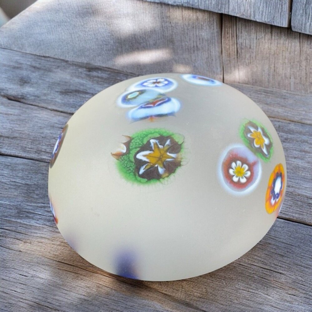 Vintage 1960s Venetian Clear Frosted Paperweight Glass Multicolor Millefiori VTG